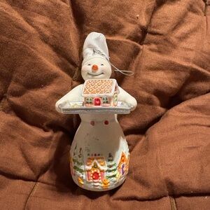 Hallmark Snowman Ornament with Gingerbread House - White and Orange